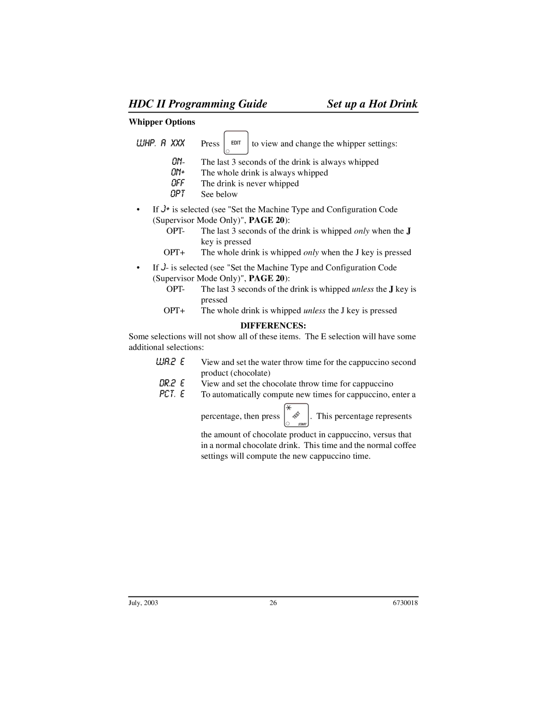 Crane Merchandising Systems 675, 677, 673 manual HDC II Programming Guide Set up a Hot Drink, Differences 