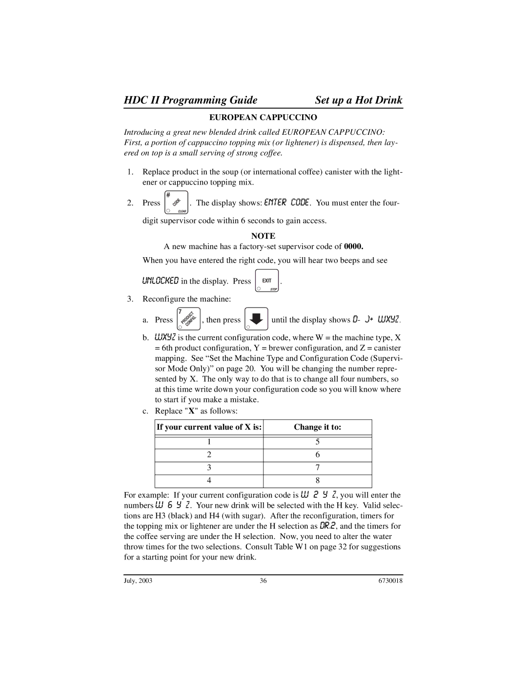 Crane Merchandising Systems 677, 673, 675 manual +Wxyz, European Cappuccino 