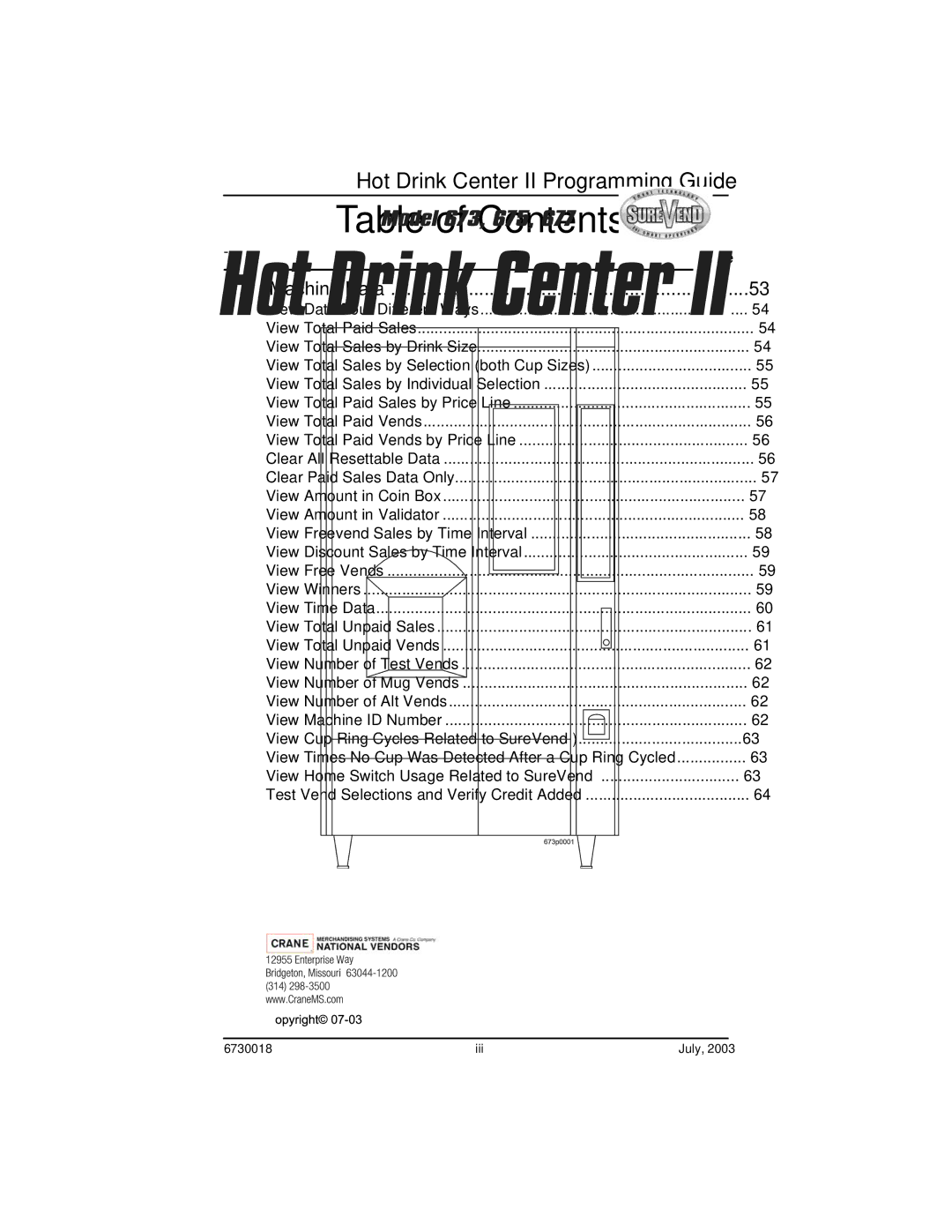 Crane Merchandising Systems 675, 677, 673 manual View Machine Data 