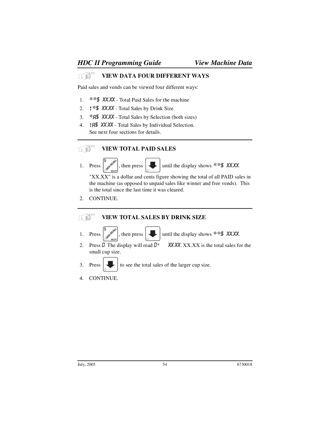 Crane Merchandising Systems 677, 673, 675 manual HDC II Programming Guide View Machine Data, View Data Four Different Ways 