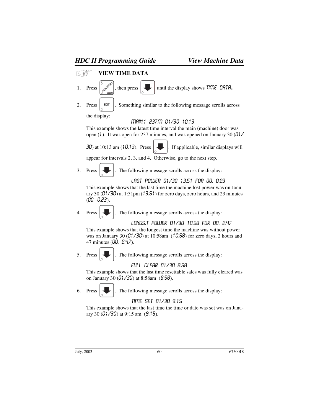 Crane Merchandising Systems 677, 673, 675 manual 2301/30 00.2.4701/30TIMESET13.51, View Time Data 