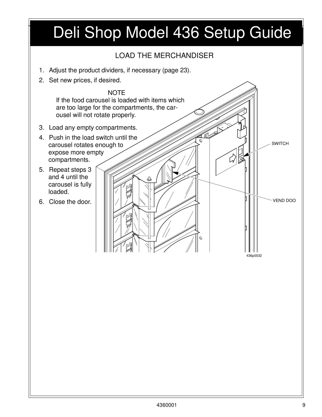 Crane Merchandising Systems 436, Deli Shop manual Load the Merchandiser 