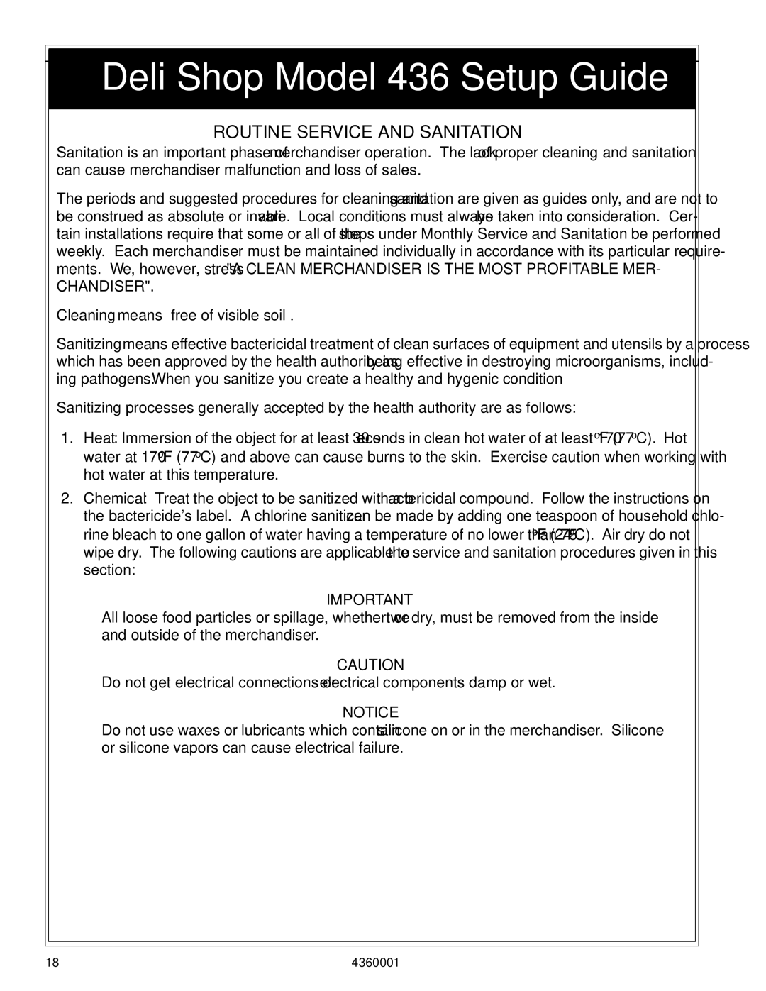 Crane Merchandising Systems Deli Shop, 436 manual Routine Service and Sanitation, Chandiser 