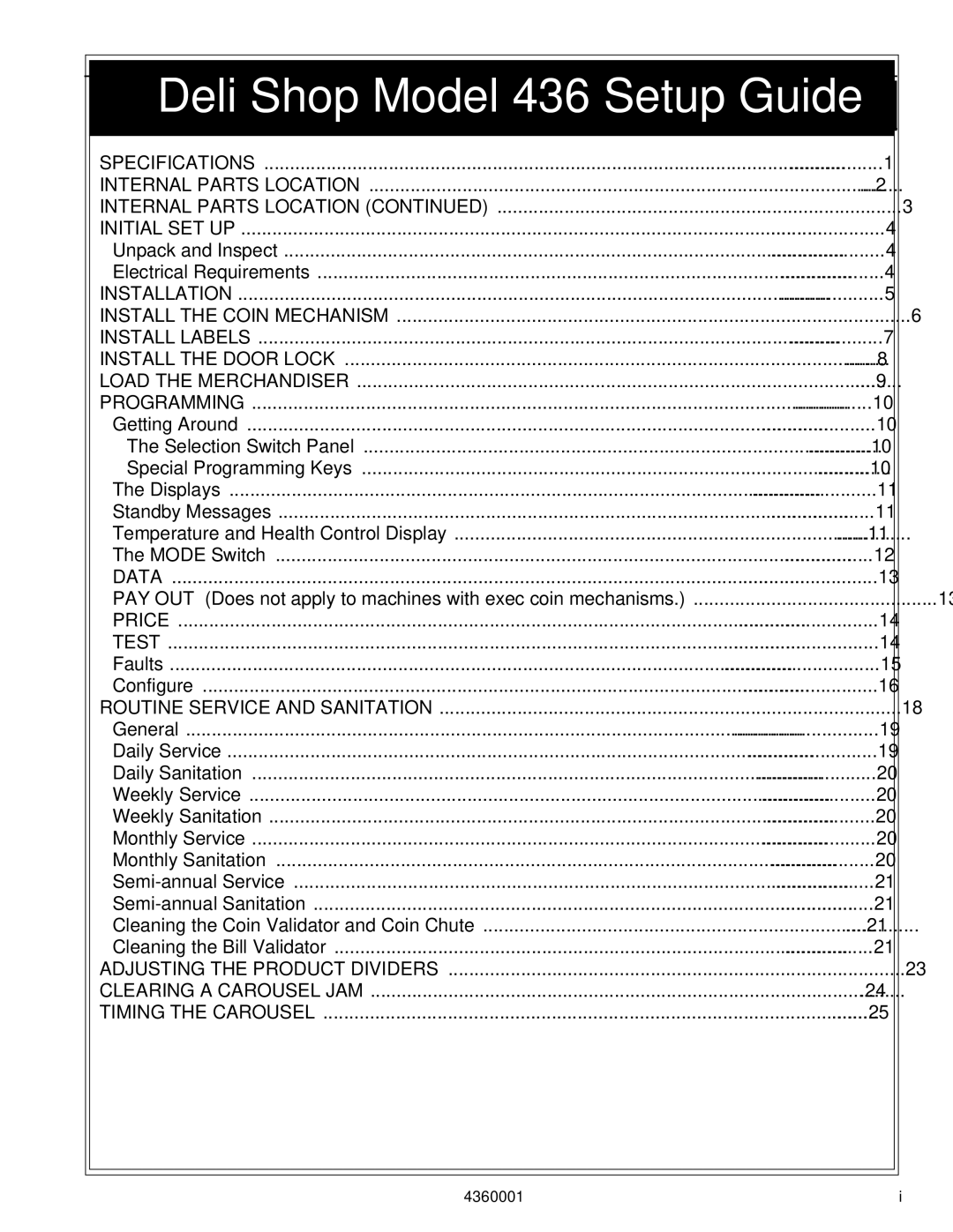 Crane Merchandising Systems manual Deli Shop Model 436 Setup Guide 