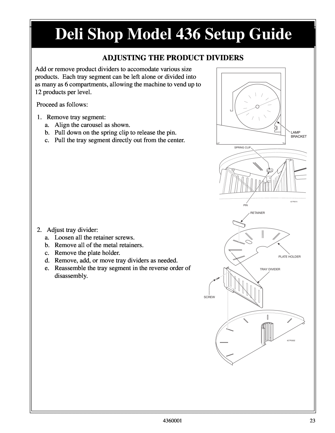 Crane Merchandising Systems manual Adjusting The Product Dividers, Deli Shop Model 436 Setup Guide 