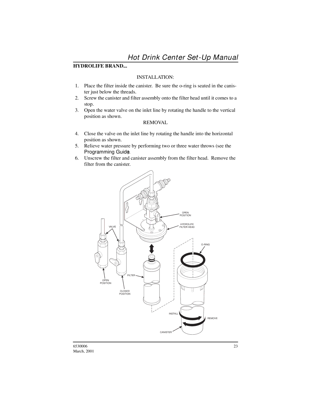 Crane Merchandising Systems 6530006, Hot Drink Center manual Hydrolife Brand, Installation 