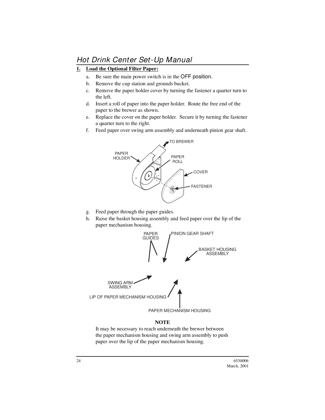 Crane Merchandising Systems Hot Drink Center, 6530006 manual Load the Optional Filter Paper 