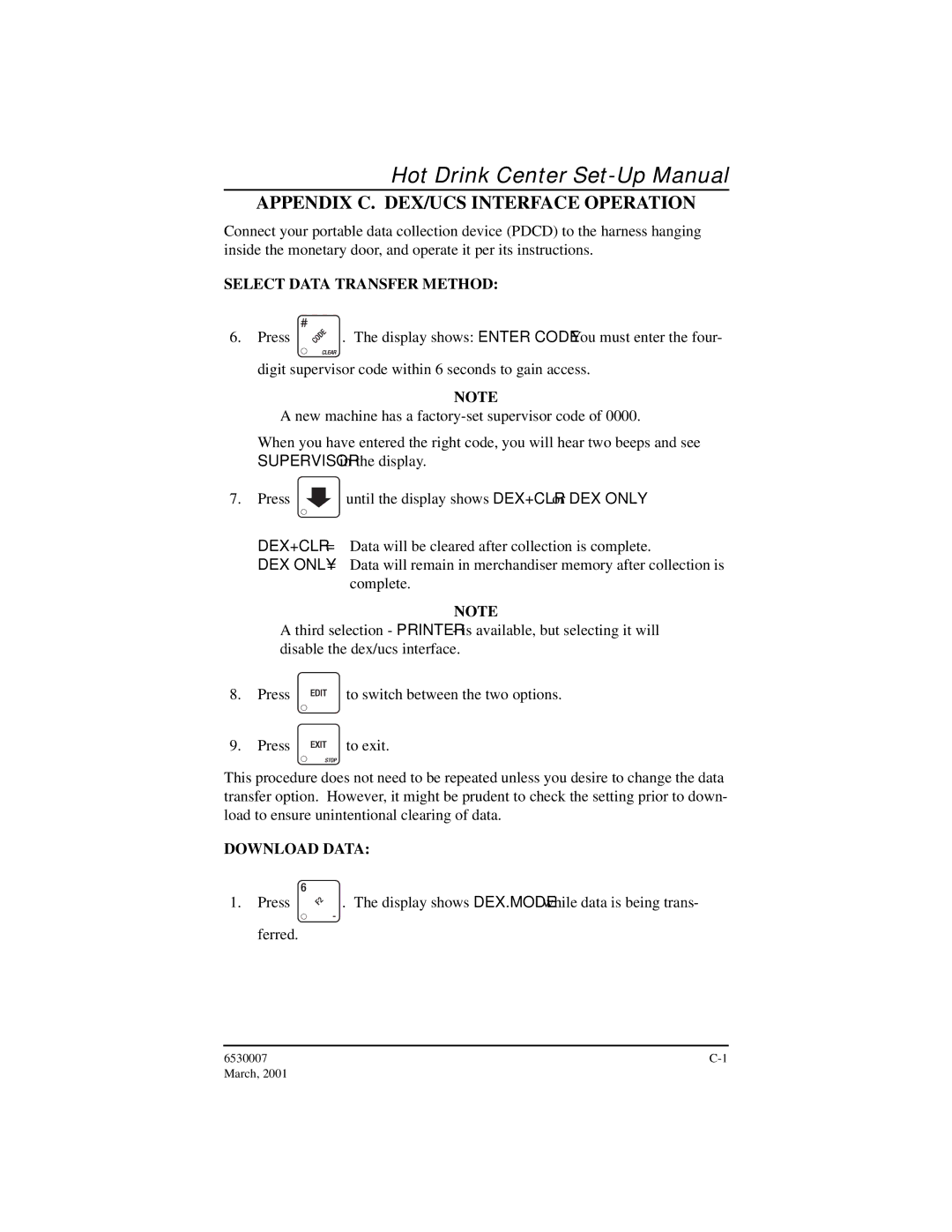 Crane Merchandising Systems 6530006 Appendix C. DEX/UCS Interface Operation, Select Data Transfer Method, Download Data 