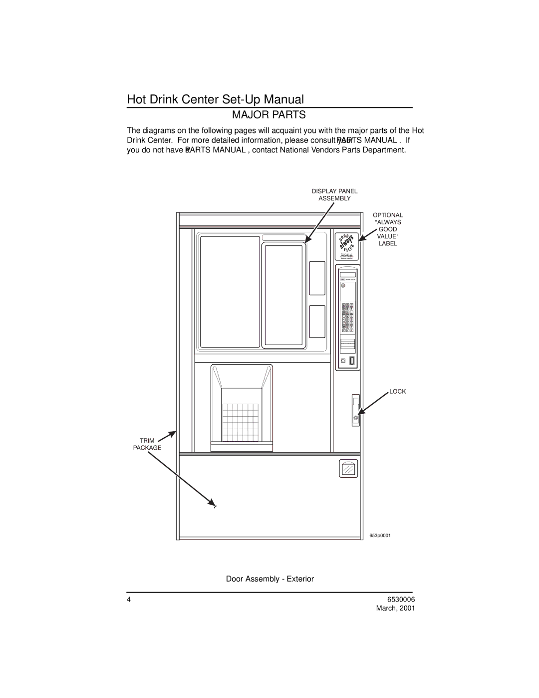 Crane Merchandising Systems Hot Drink Center, 6530006 manual Major Parts 