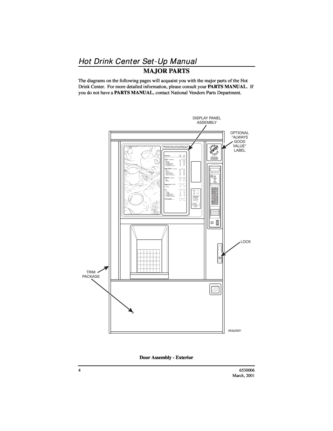 Crane Merchandising Systems manual Major Parts, Hot Drink Center Set-Up Manual, Door Assembly - Exterior, 6530006, March 