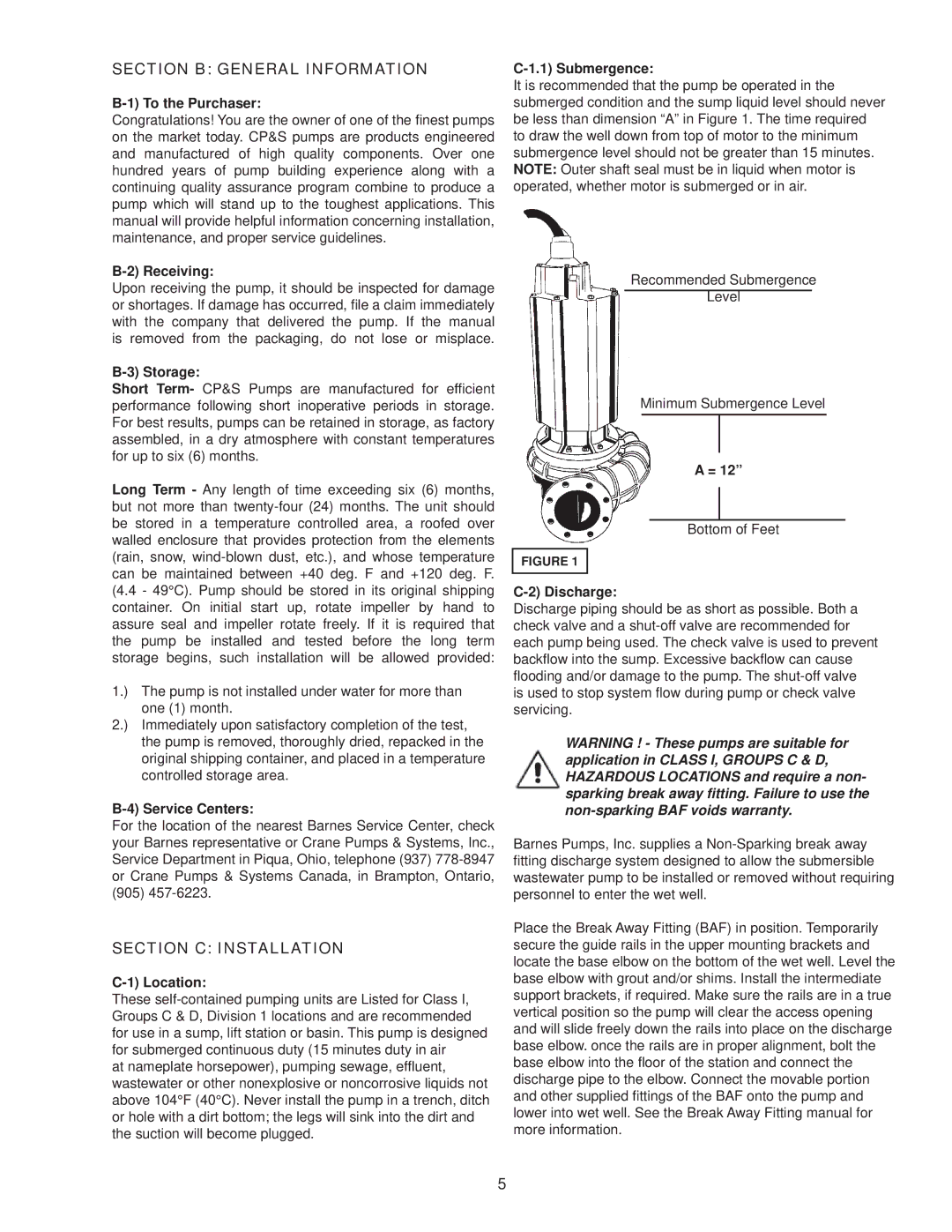 Crane Plumbing 8XSE-HA To the Purchaser, Receiving, Storage, Service Centers, Location, Submergence, Discharge 