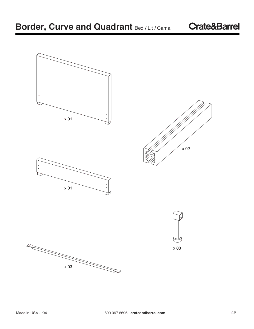 Crate & Barrel Border Bed manual Border, Curve and Quadrant Bed / Lit / Cama 