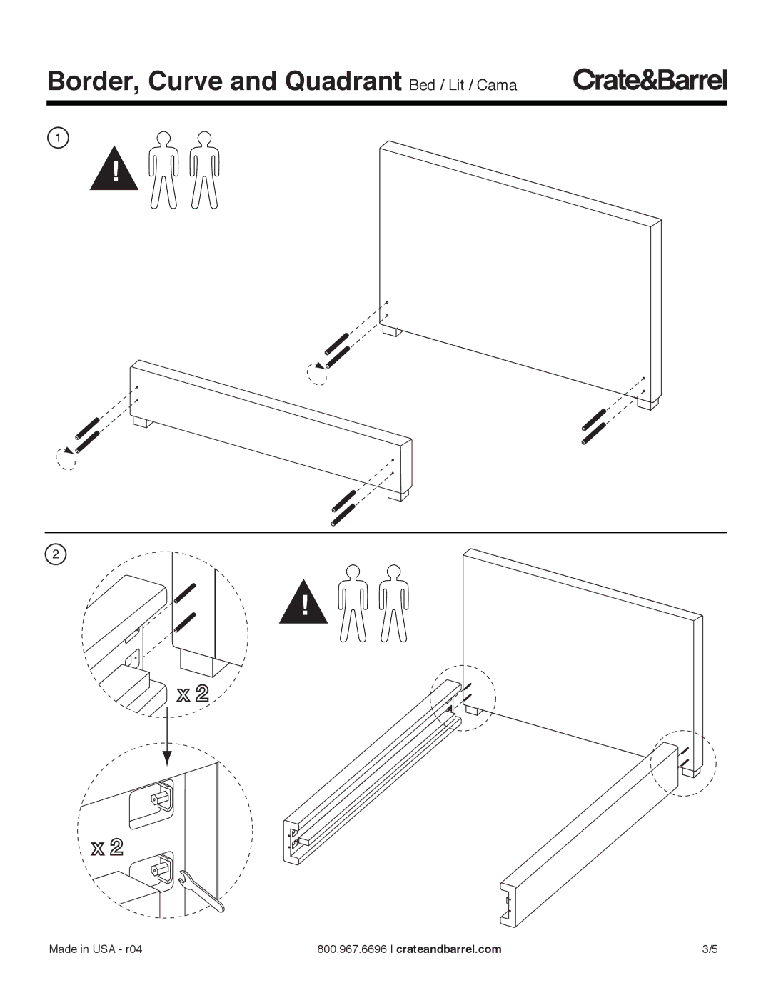 Crate & Barrel Border Bed manual Border, Curve and Quadrant Bed / Lit / Cama 