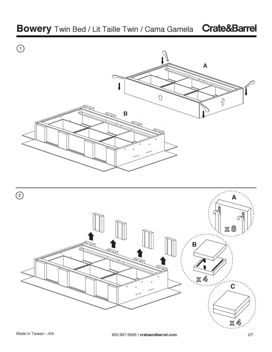 Crate & Barrel manual Bowery Twin Bed / Lit Taille Twin / Cama Gamela 