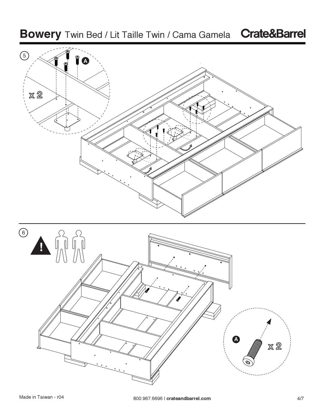 Crate & Barrel manual Bowery Twin Bed / Lit Taille Twin / Cama Gamela 