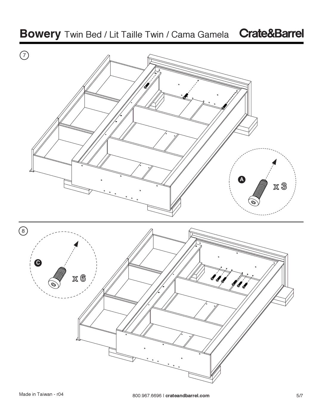 Crate & Barrel manual Bowery Twin Bed / Lit Taille Twin / Cama Gamela 