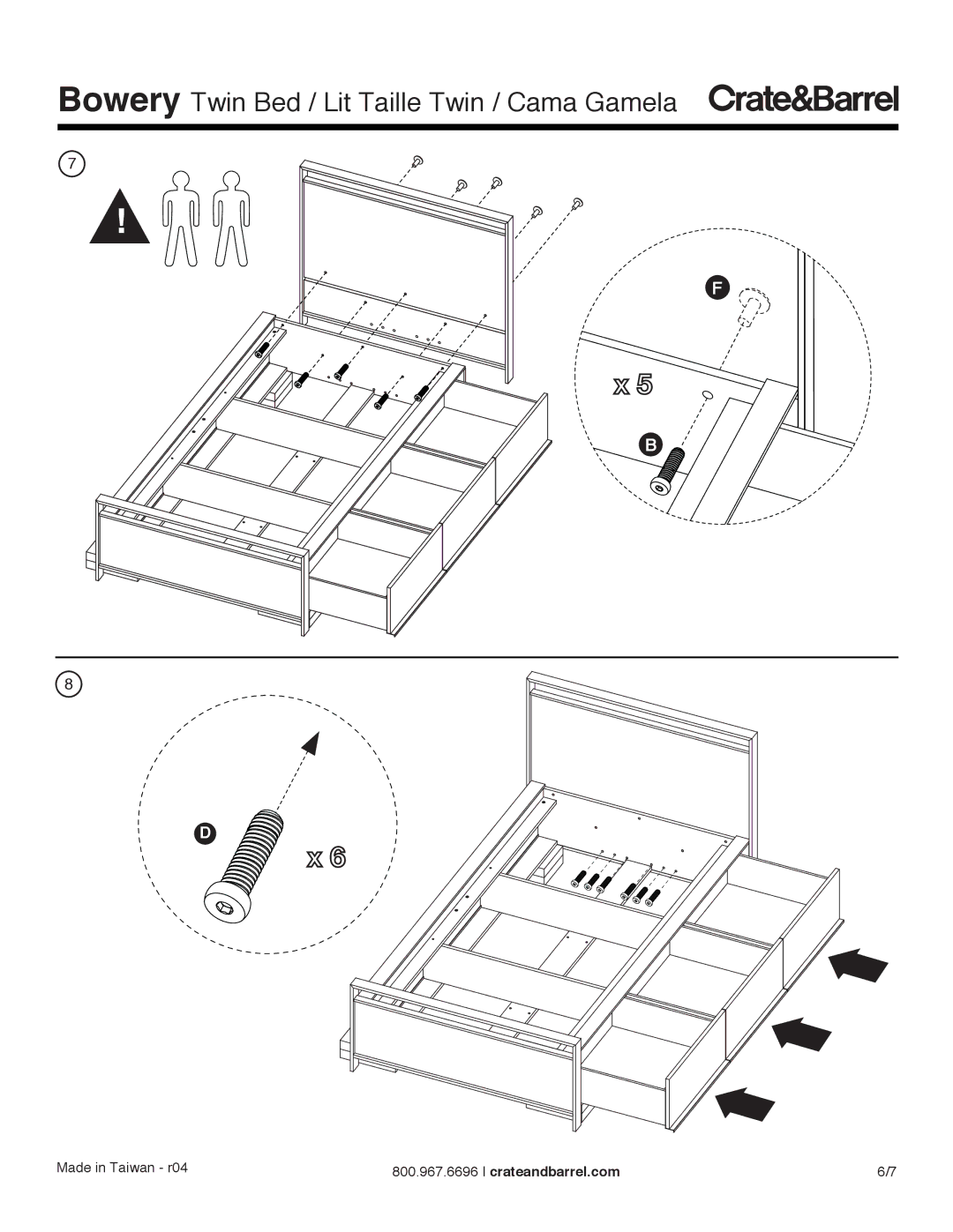 Crate & Barrel manual Bowery Twin Bed / Lit Taille Twin / Cama Gamela 