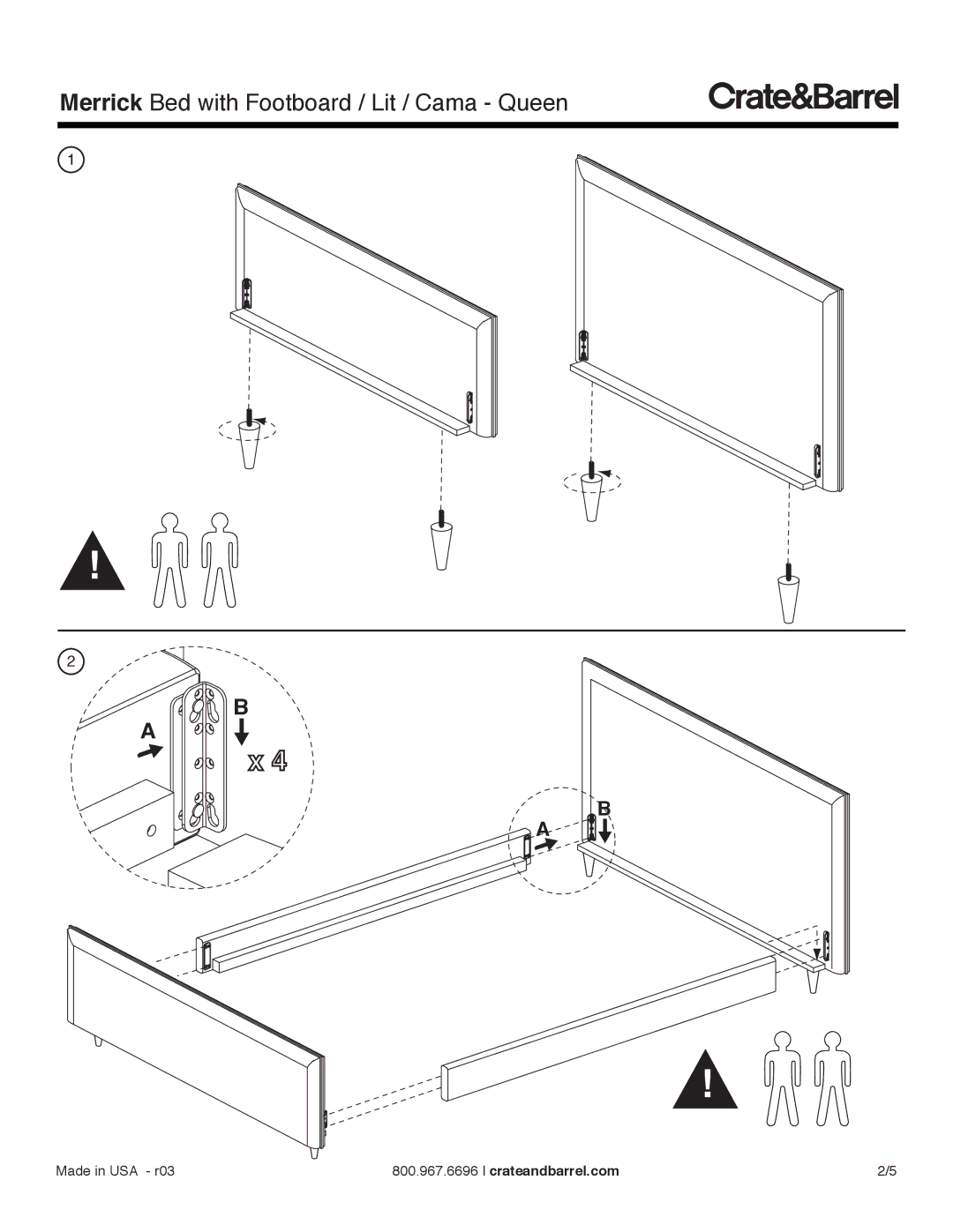 Crate & Barrel Merrick Queen Bed with Footboard manual Crateandbarrel.com 