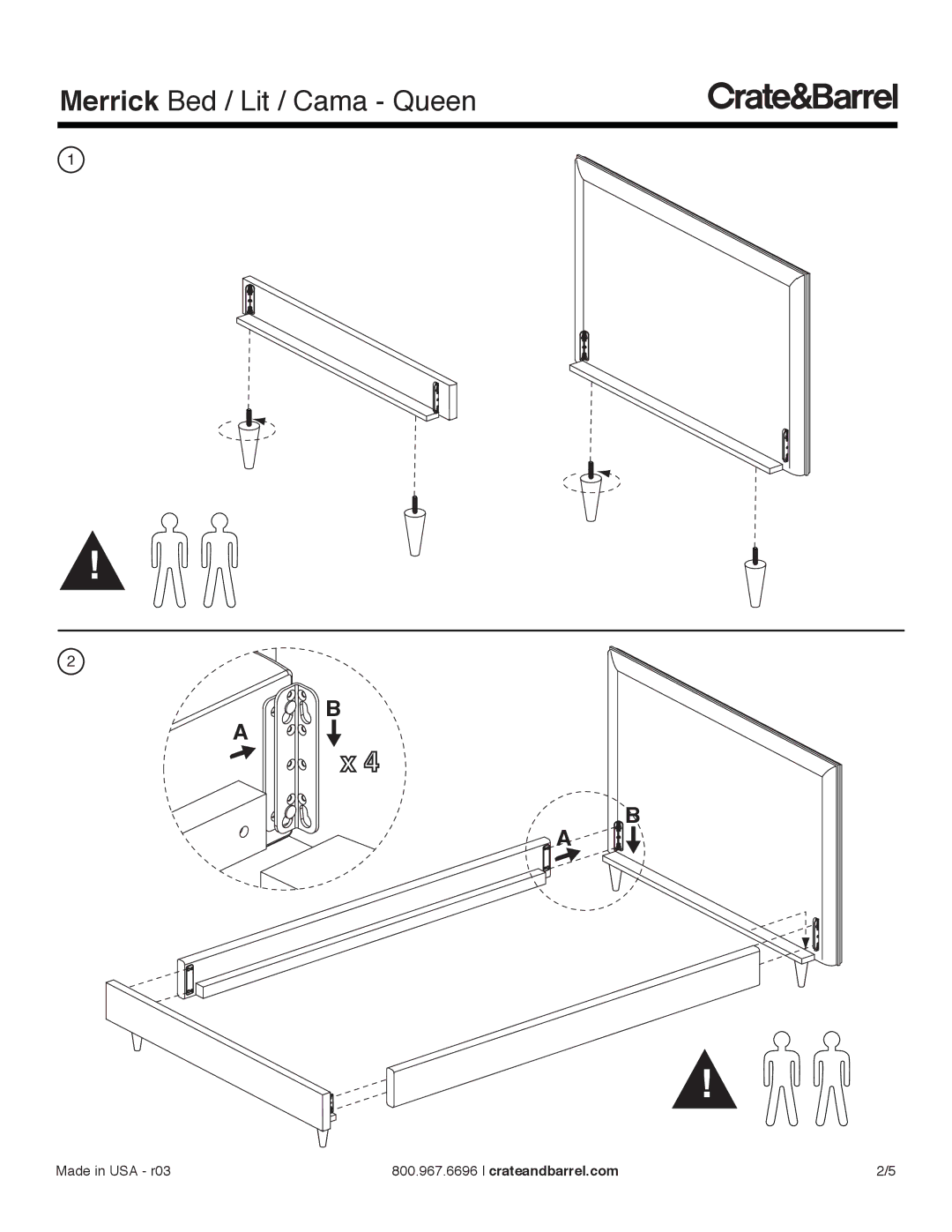 Crate & Barrel Merrick Queen Bed without Footboard manual Merrick Bed / Lit / Cama Queen 