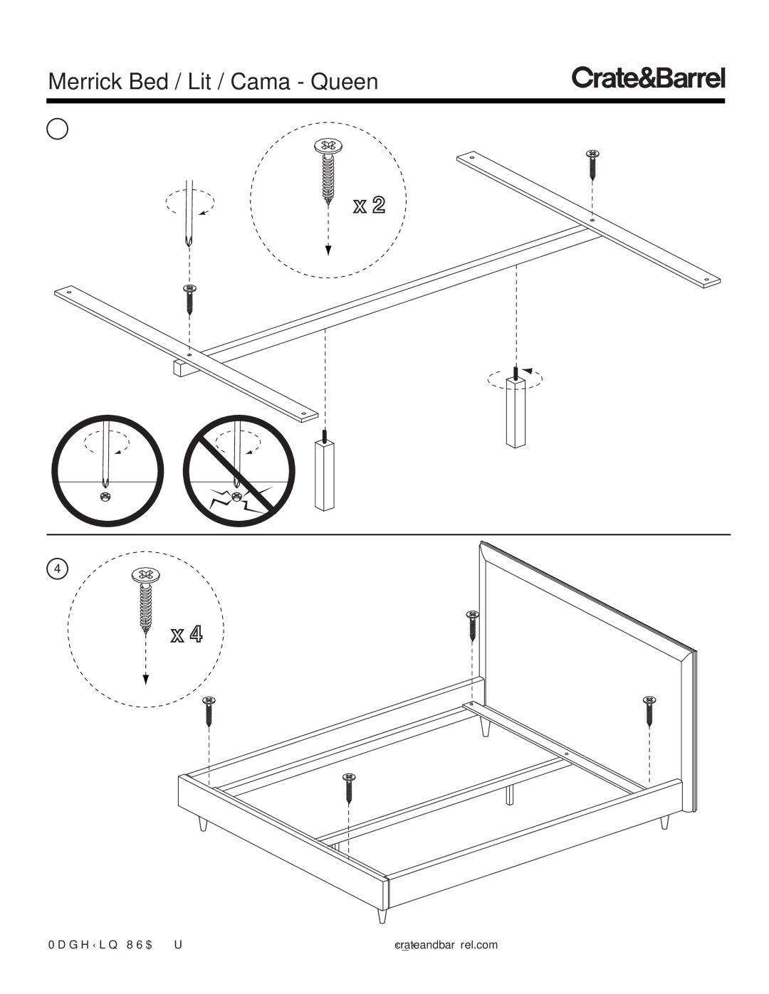 Crate & Barrel Merrick Queen Bed without Footboard manual Merrick Bed / Lit / Cama Queen 