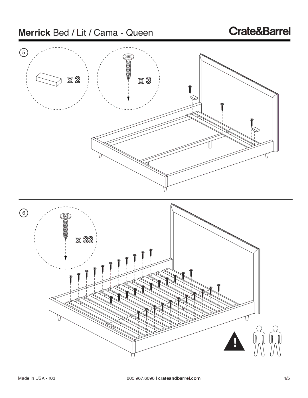 Crate & Barrel Merrick Queen Bed without Footboard manual Merrick Bed / Lit / Cama Queen 