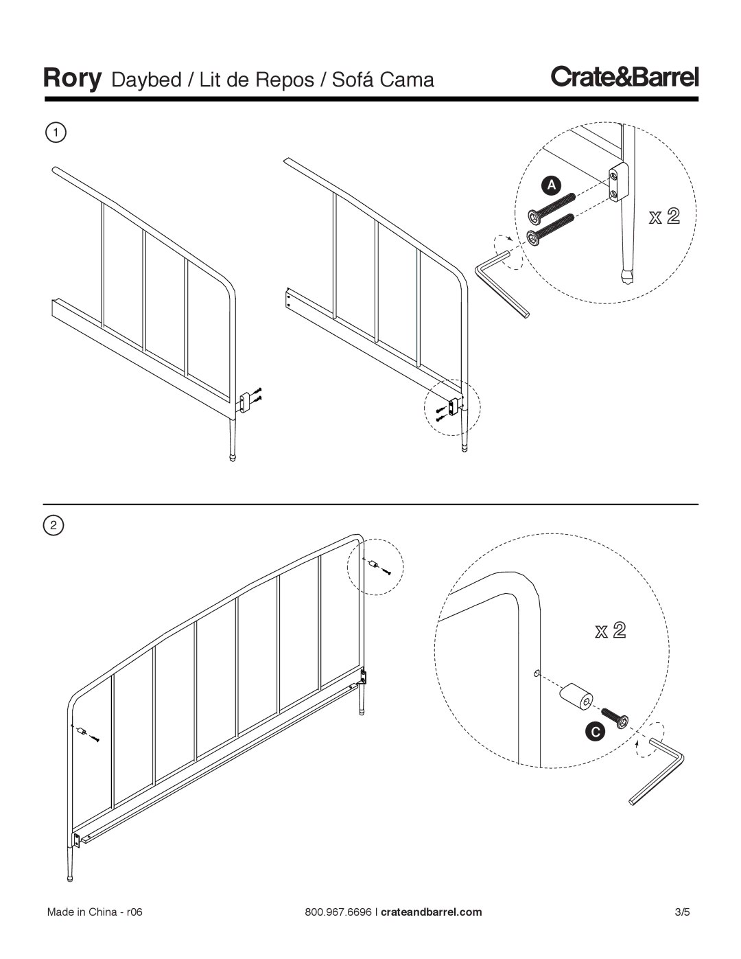 Crate & Barrel Rory Daybed with Trundle manual Rory Daybed / Lit de Repos / Sofá Cama 