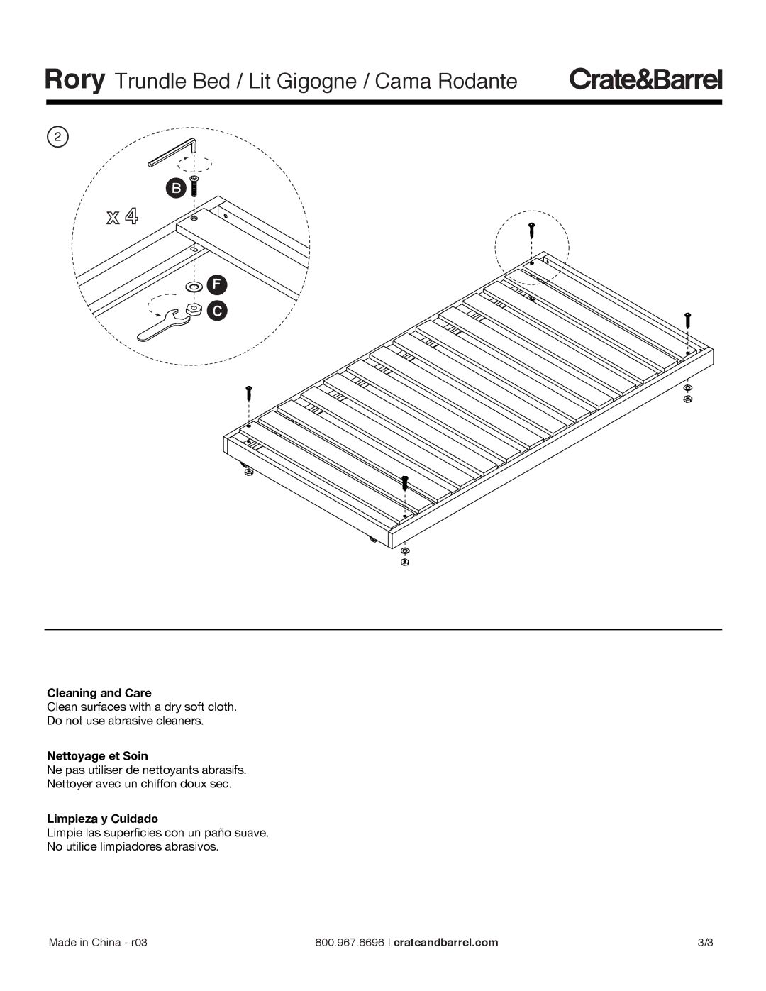 Crate & Barrel Rory Daybed with Trundle manual Cleaning and Care 