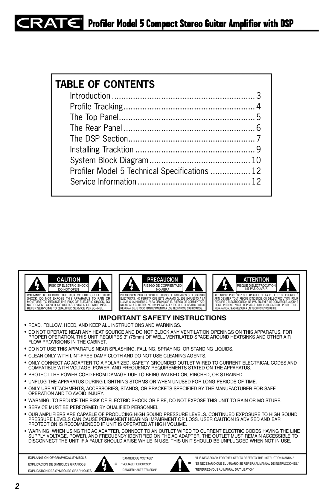 Crate Amplifiers 5 owner manual Table of Contents 