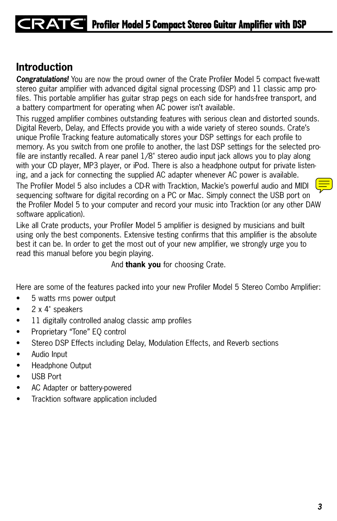 Crate Amplifiers 5 owner manual Introduction 