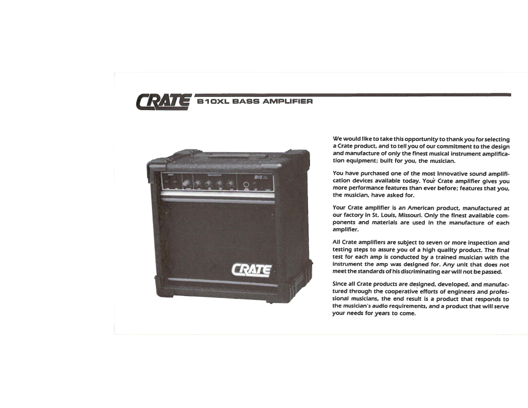 Crate Amplifiers B10 XL manual 