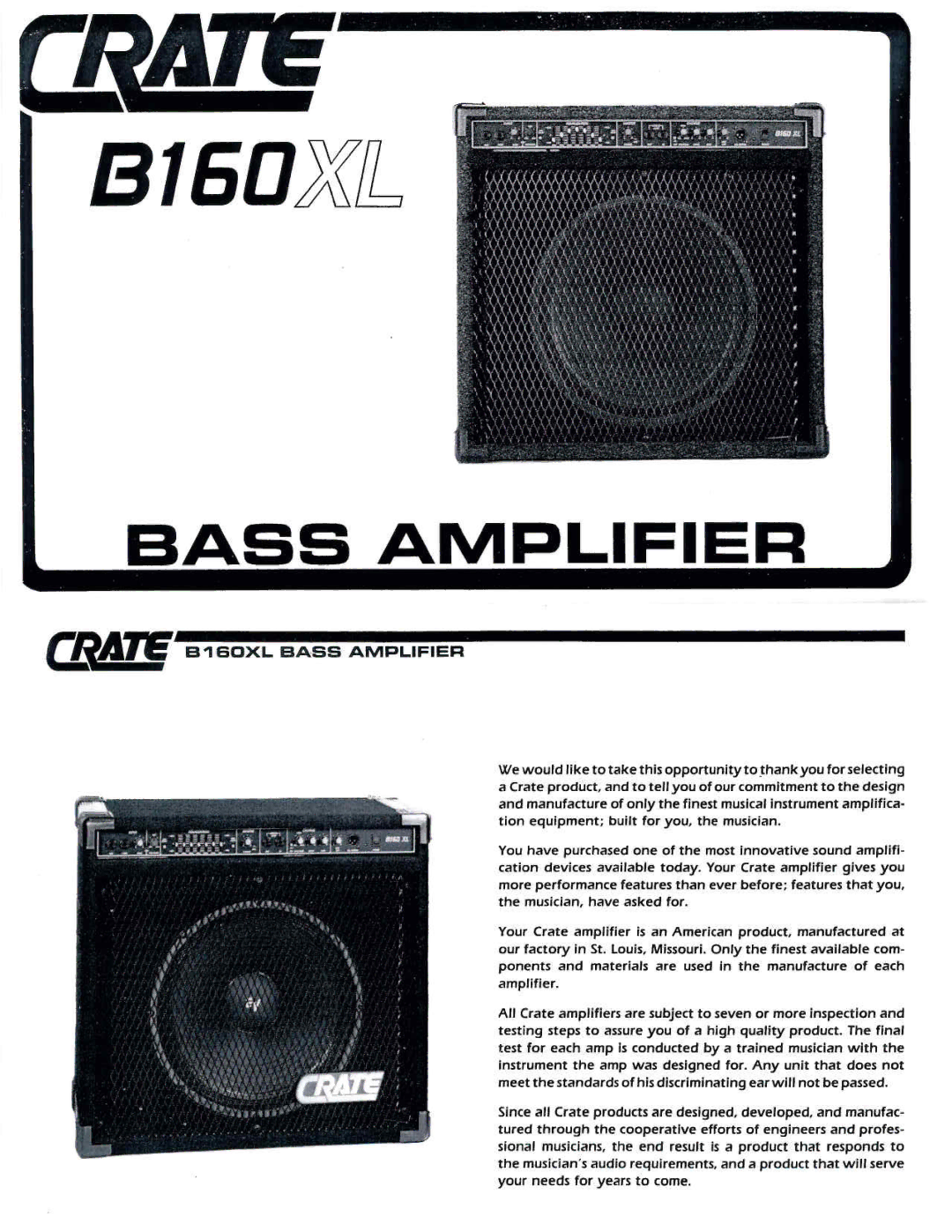 Crate Amplifiers B160XL manual 