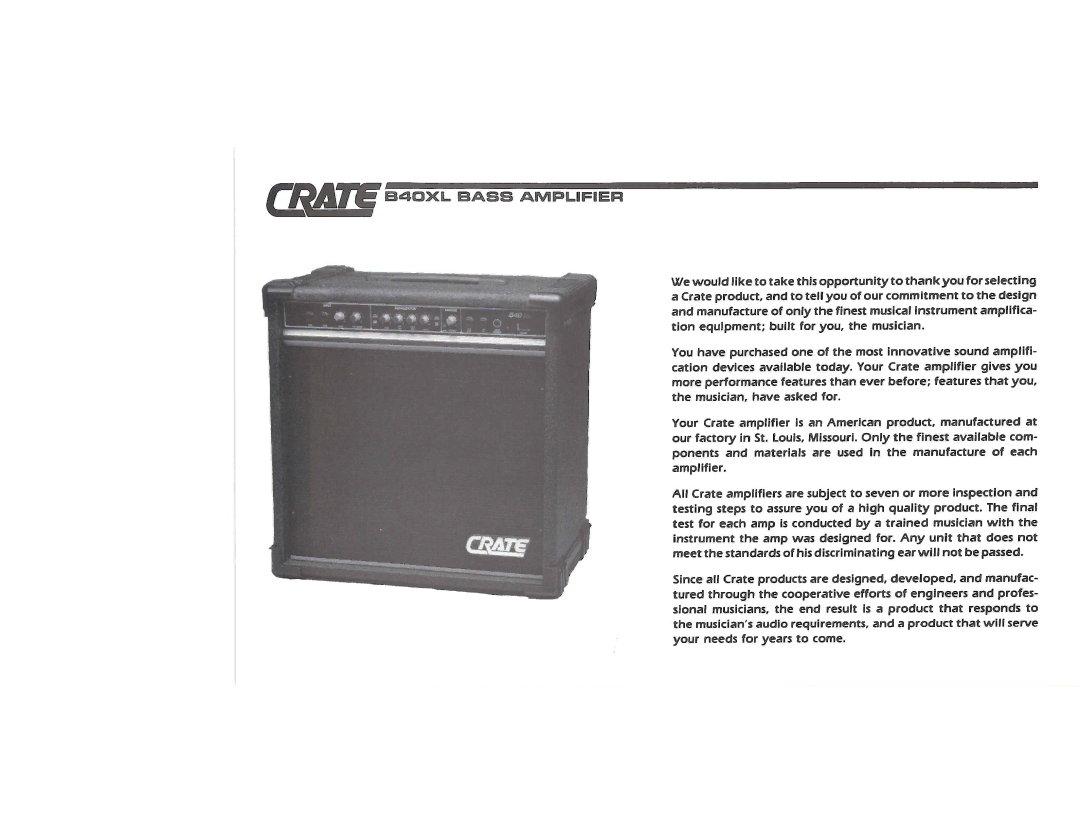 Crate Amplifiers B40XL manual 