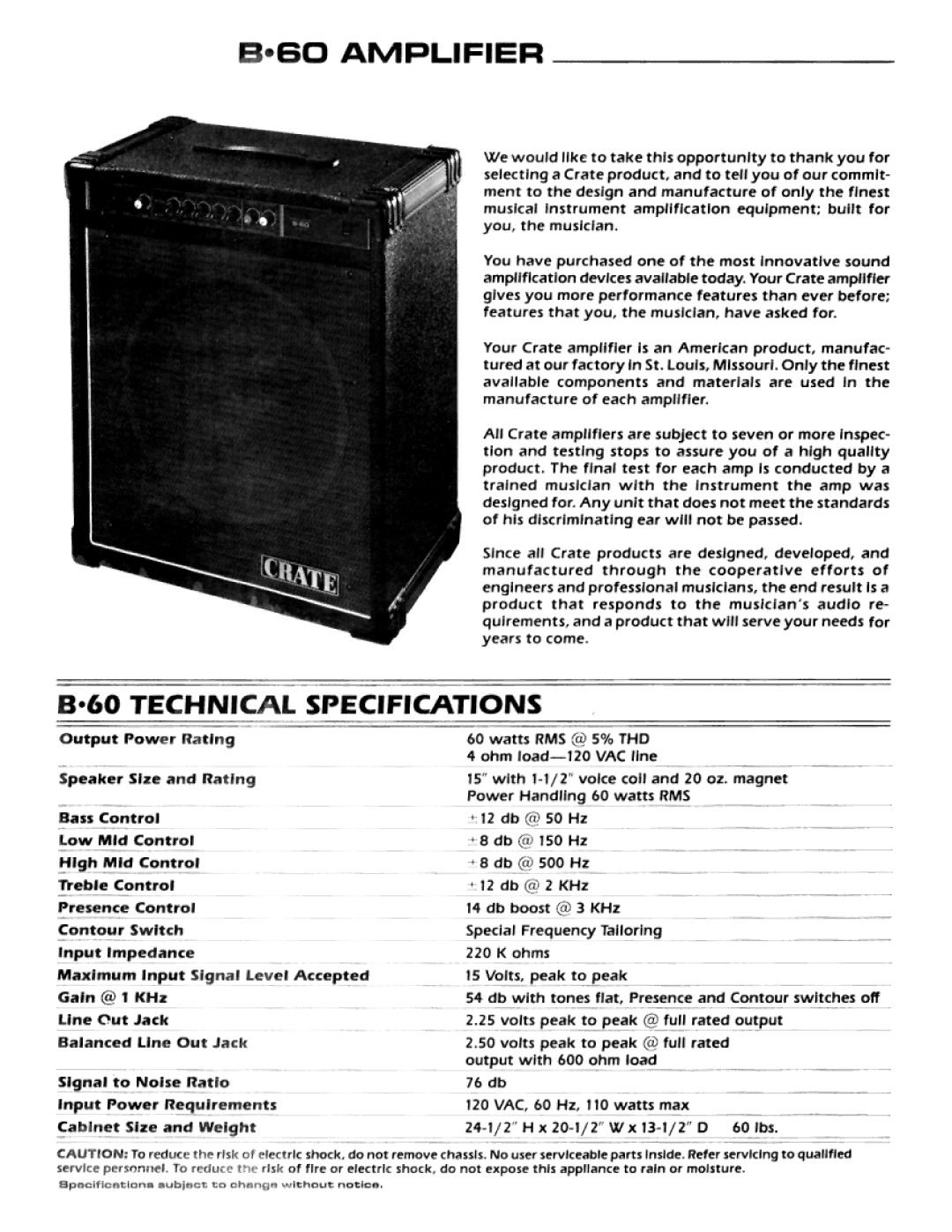 Crate Amplifiers B.60 manual 