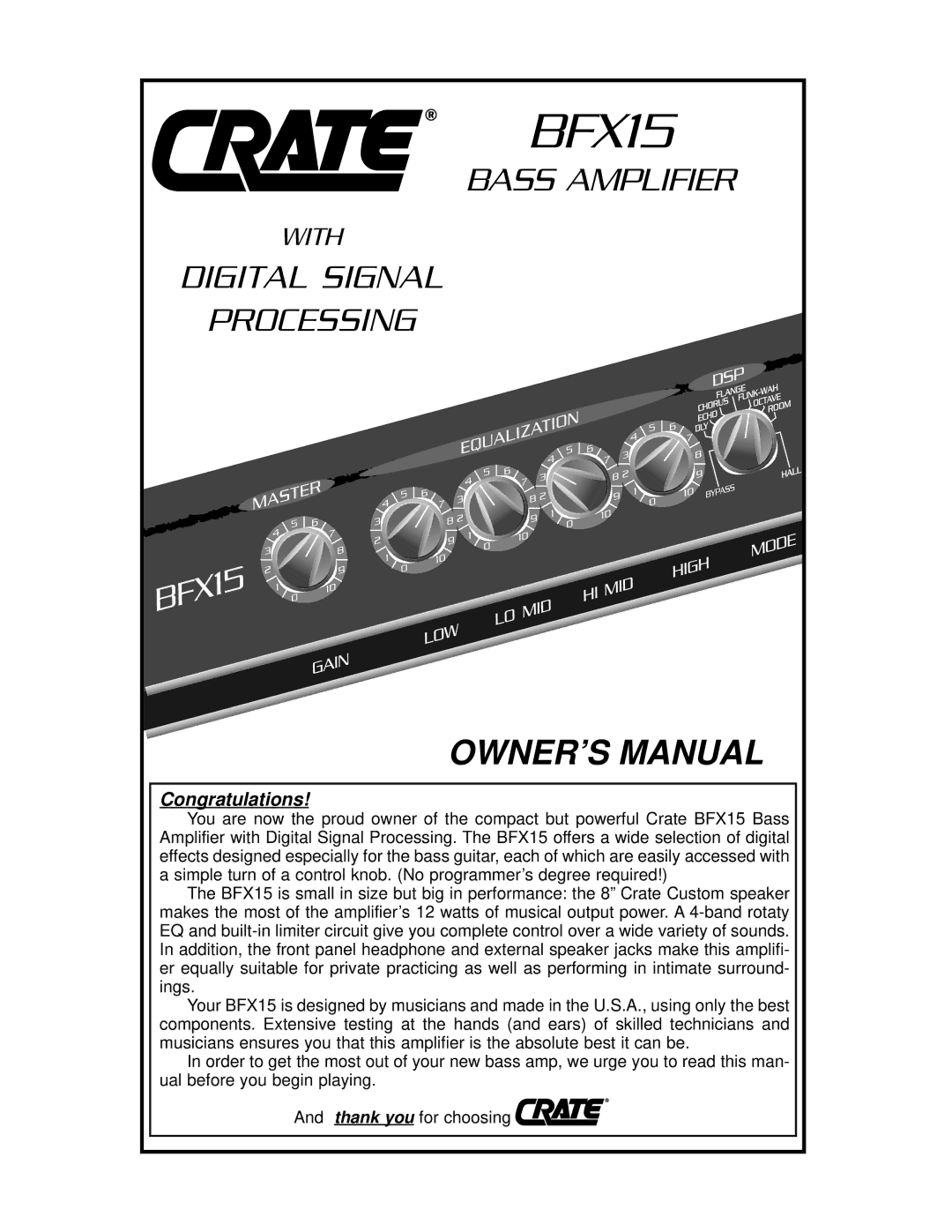 Crate Amplifiers BFX15 owner manual 