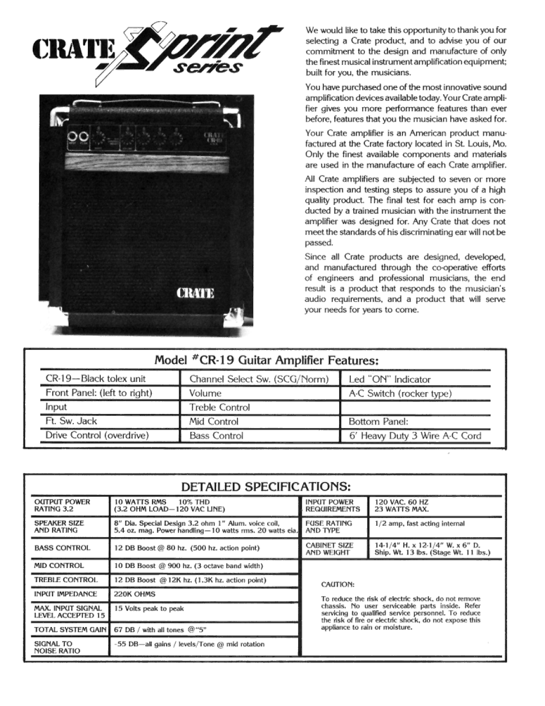 Crate Amplifiers CR19 manual 