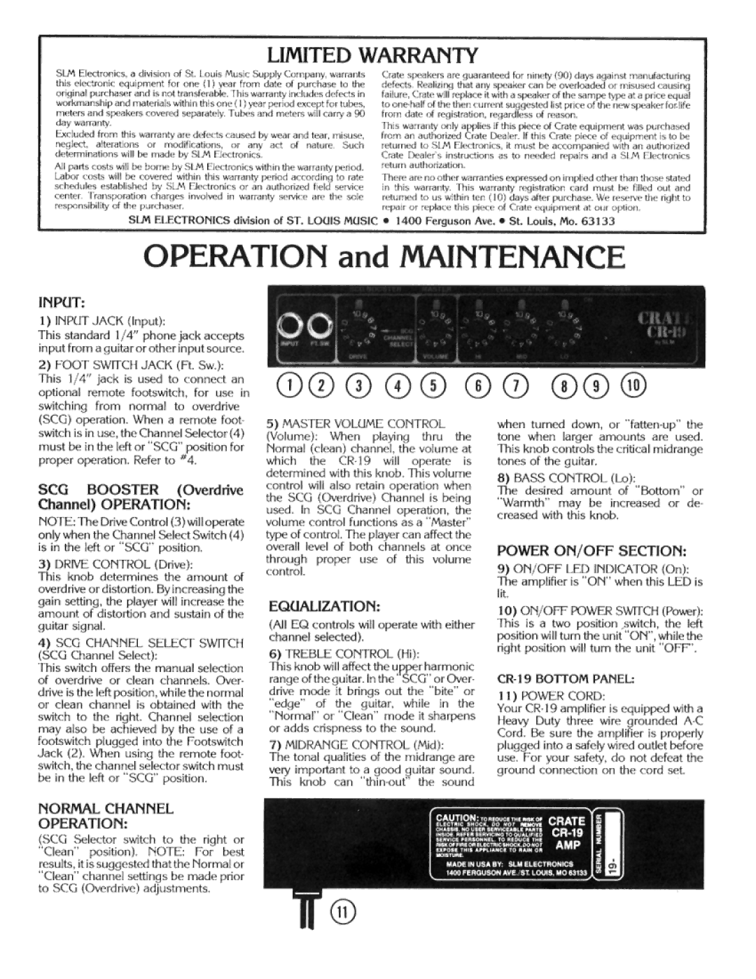 Crate Amplifiers CR19 manual 
