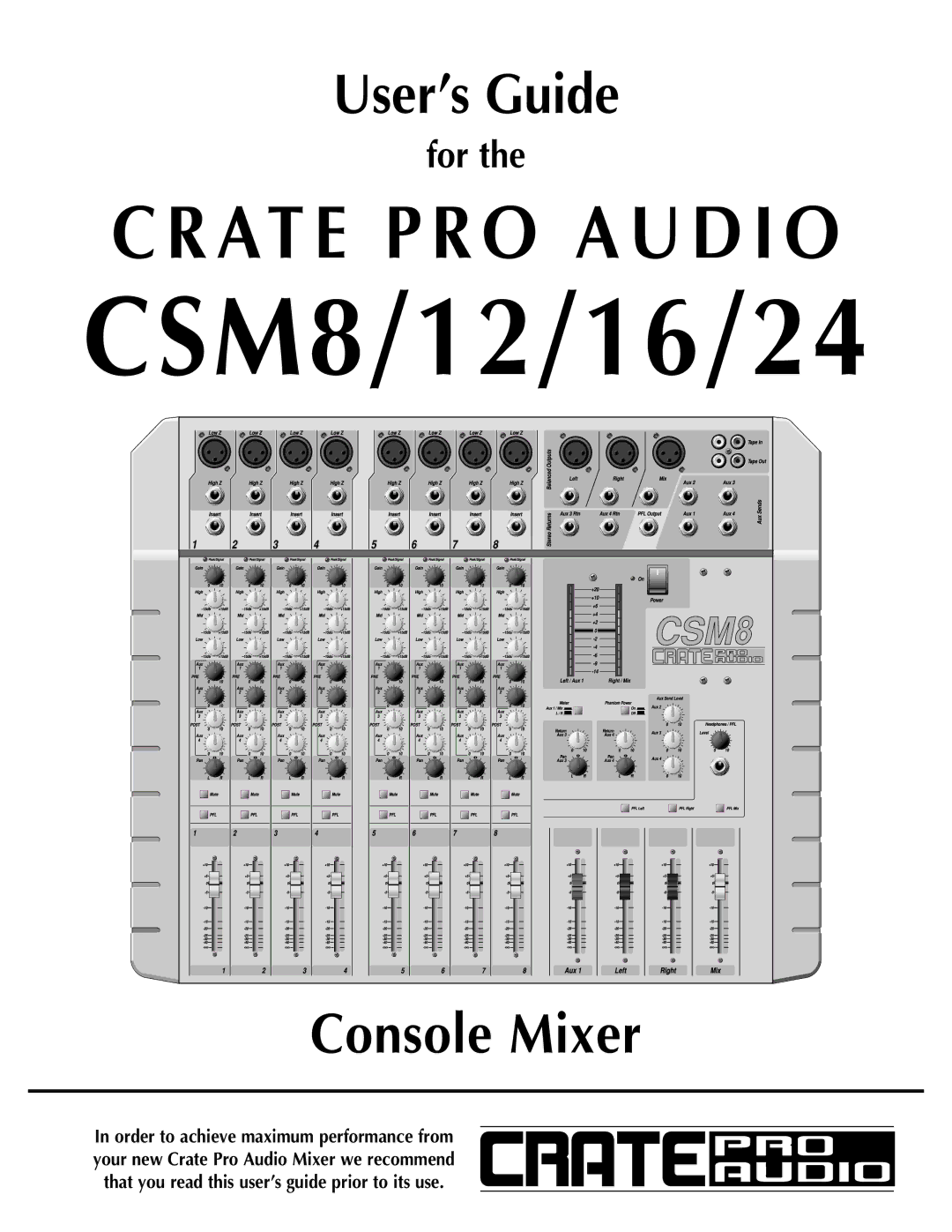 Crate Amplifiers CSM8, CSM12, CSM16, CSM24 manual CSM8/12/16/24 