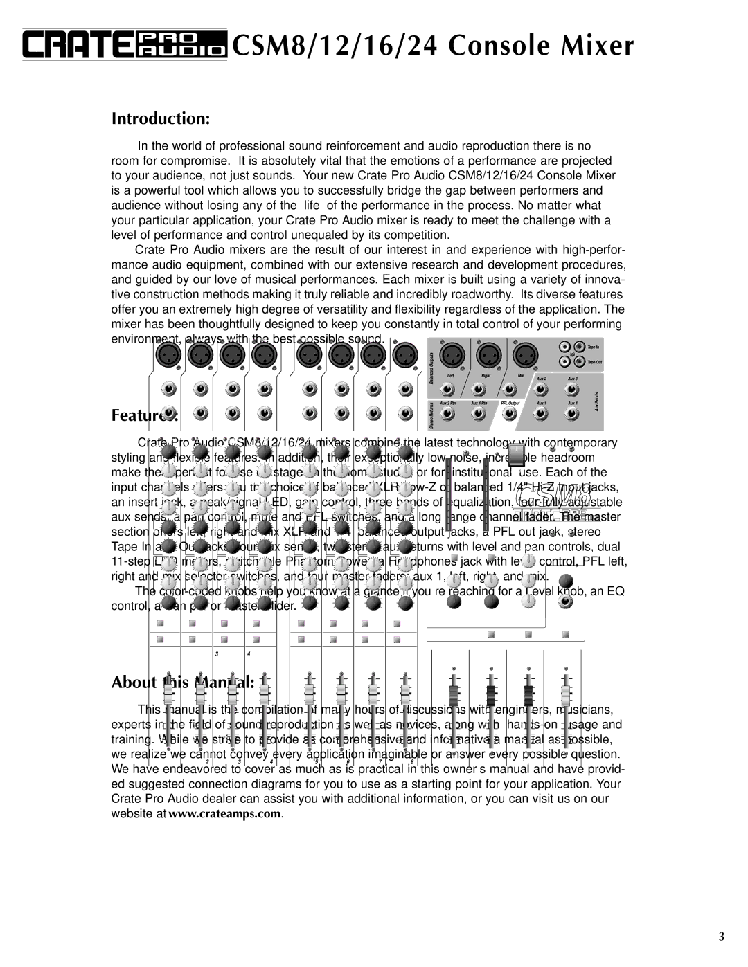 Crate Amplifiers CSM8, CSM12, CSM16, CSM24 manual Introduction, Features, About this Manual 