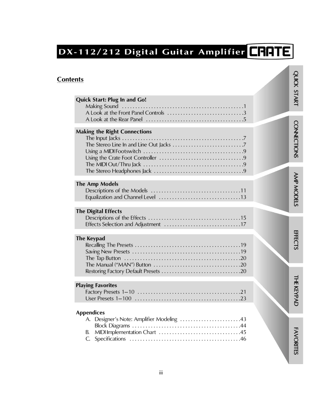 Crate Amplifiers DX-212, DX-112 manual Contents 