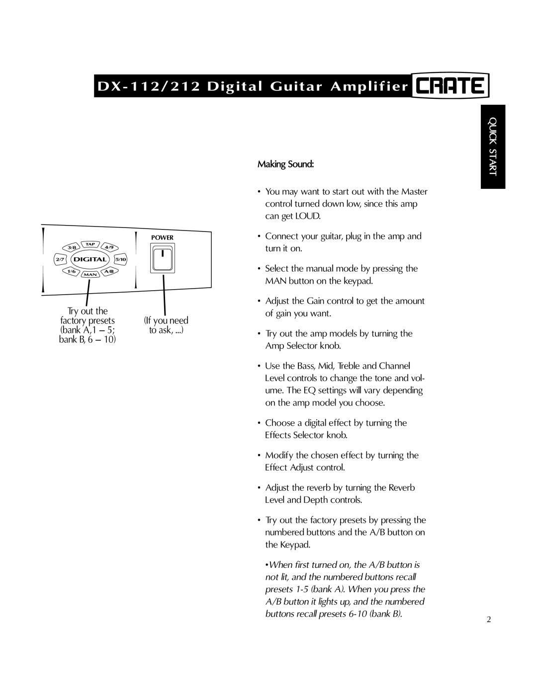 Crate Amplifiers DX-212, DX-112 manual Try out If you need 