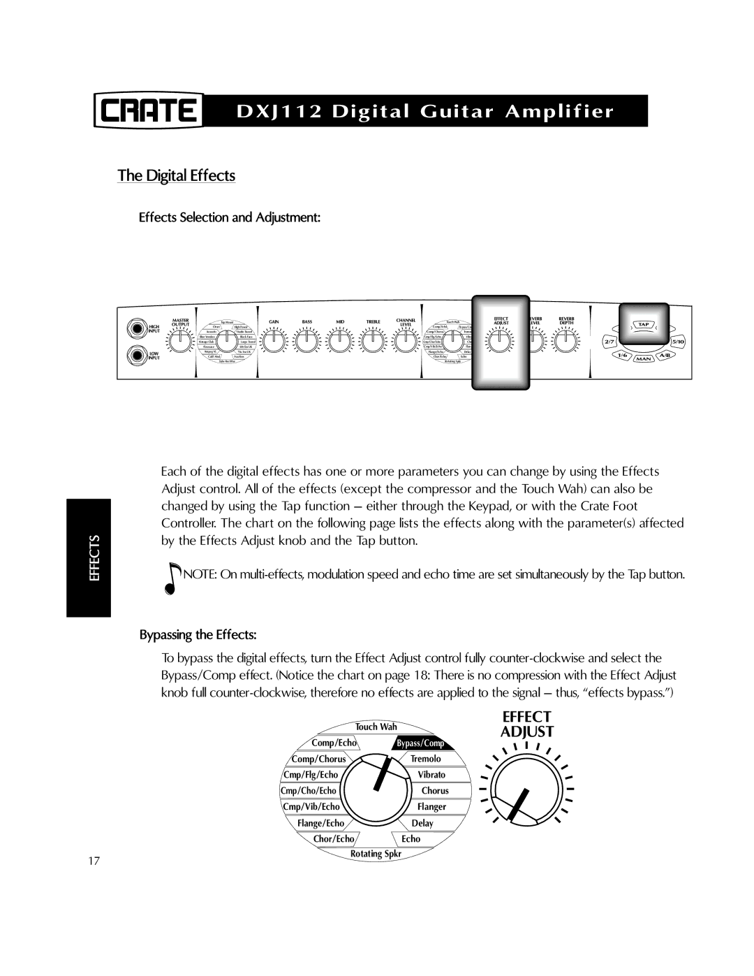 Crate Amplifiers DXJ112 manual Effect Adjust 