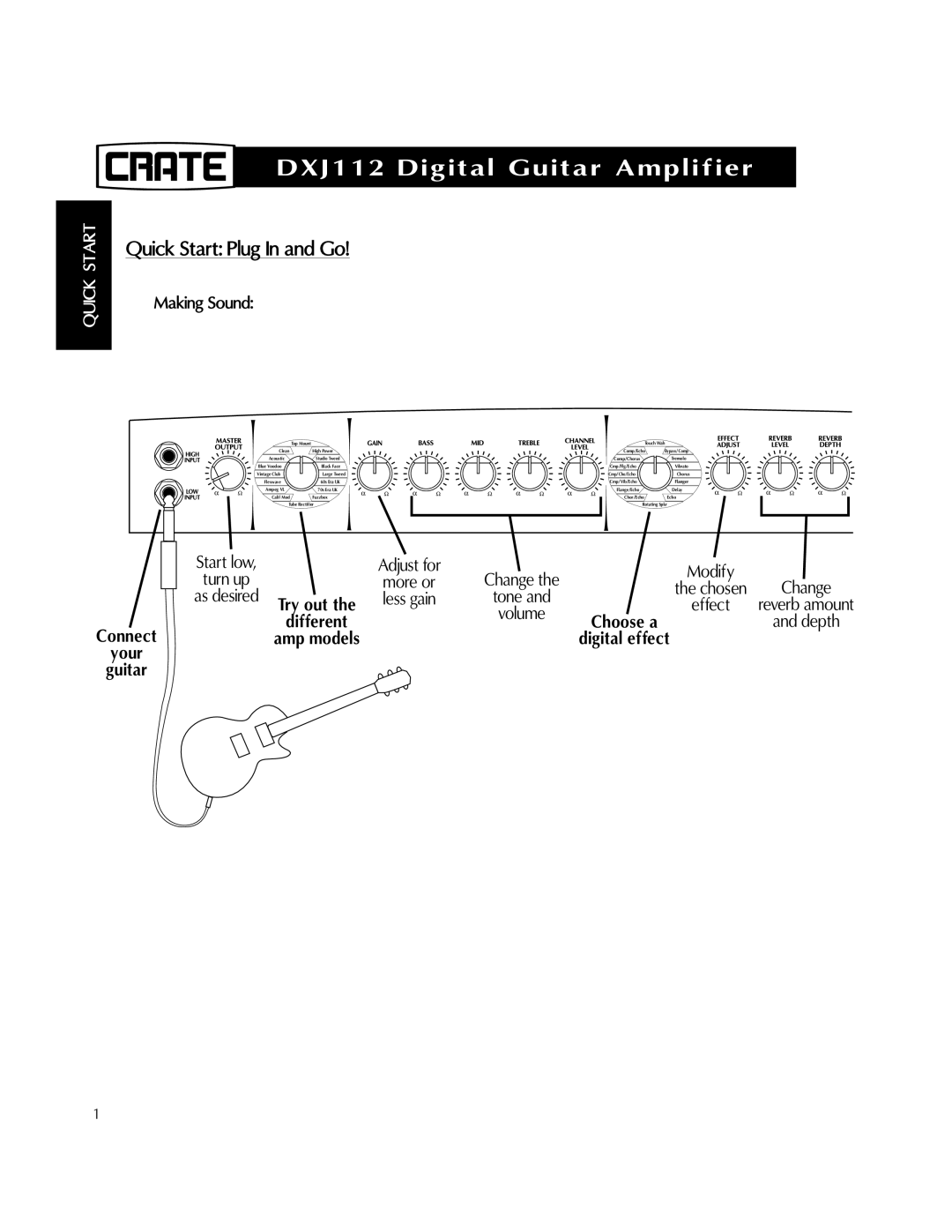 Crate Amplifiers DXJ112 manual Quick Start Plug In and Go, Different, Connect, Your 