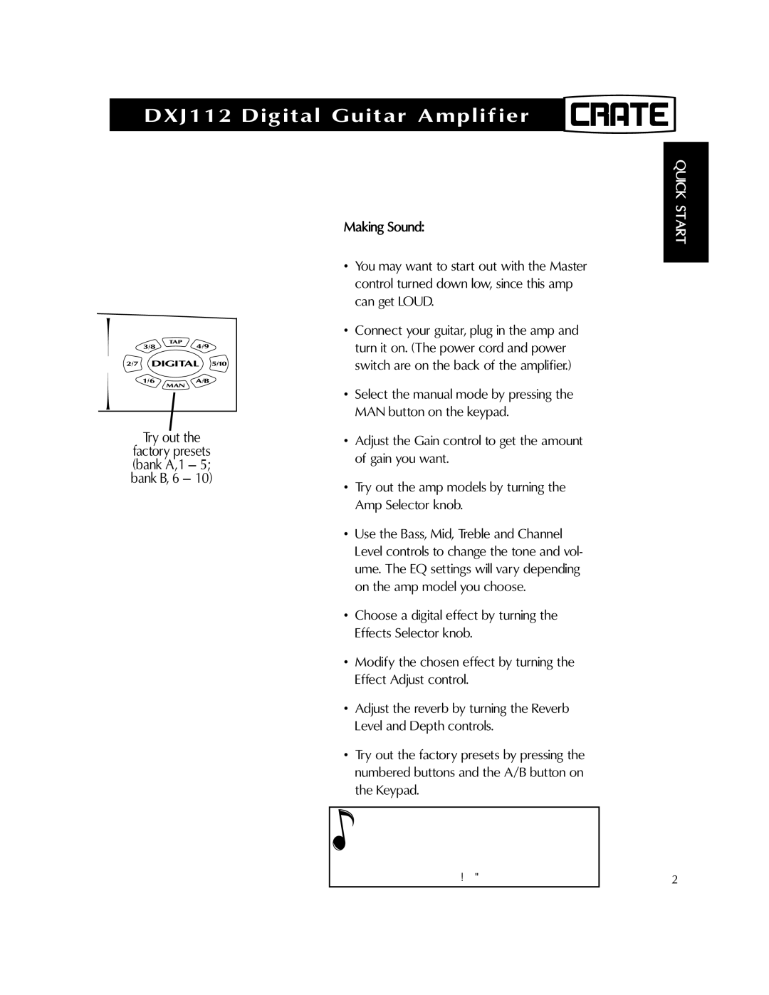 Crate Amplifiers DXJ112 manual Try out 