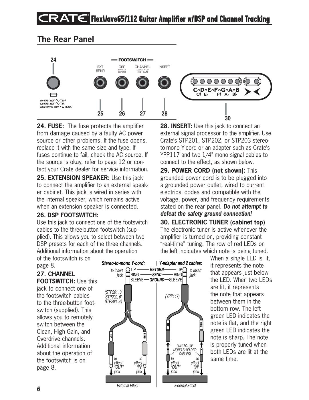 Crate Amplifiers FlexWave 65/112 owner manual Rear Panel, 25 26 27 