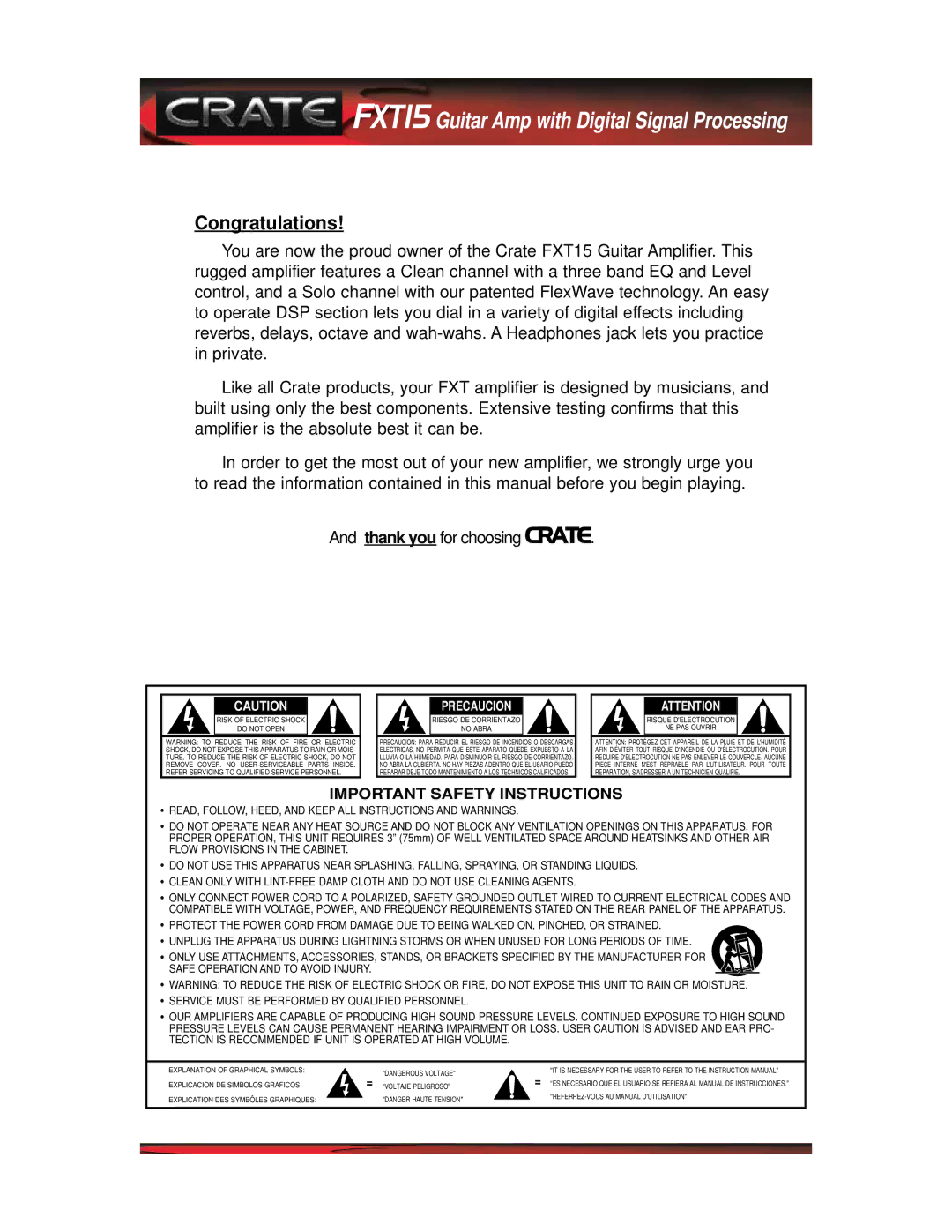 Crate Amplifiers manual FXT15 Guitar Amp with Digital Signal Processing 