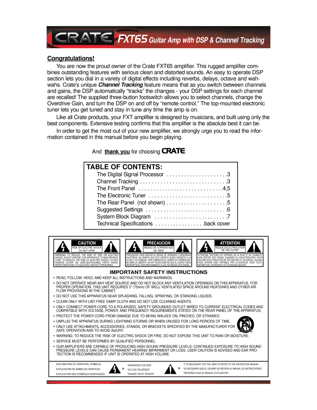 Crate Amplifiers manual FXT65 Guitar Amp with DSP & Channel Tracking 