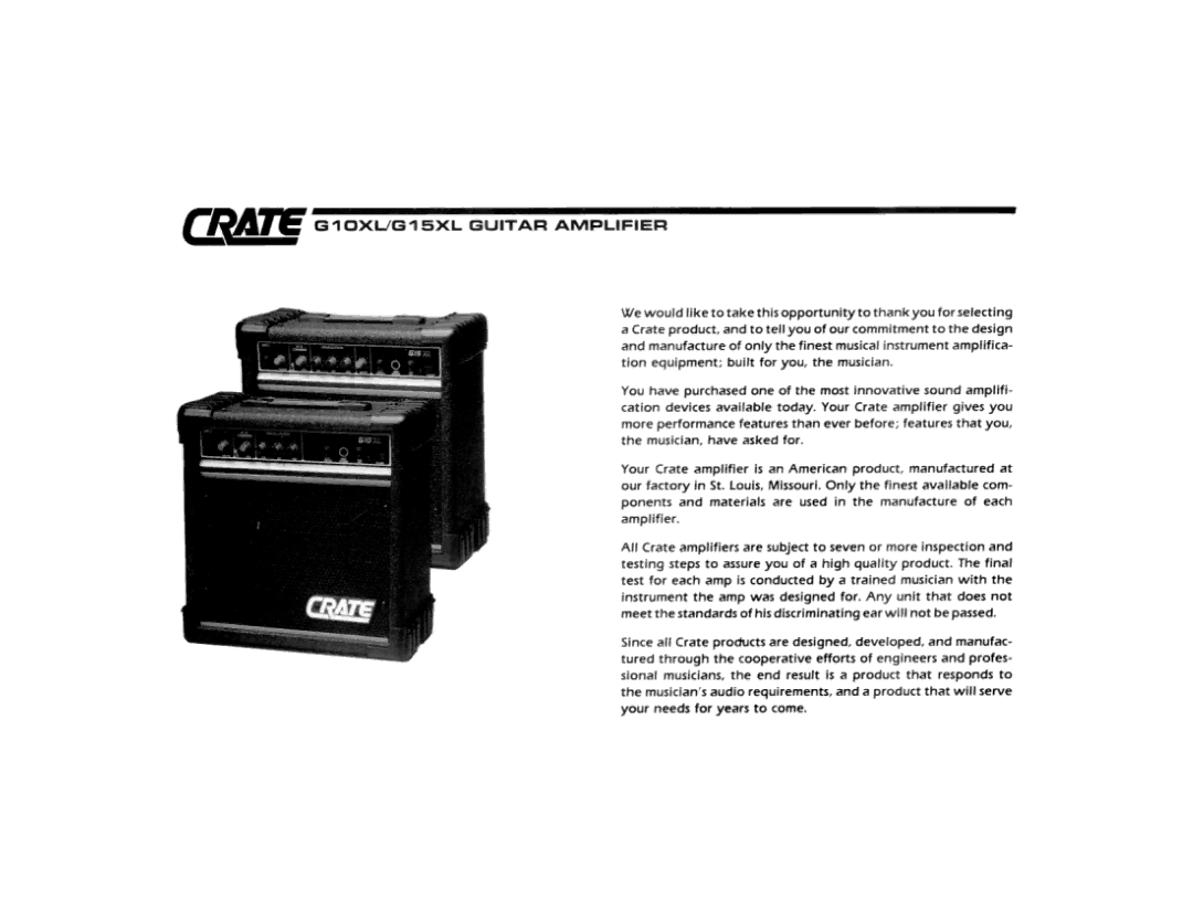 Crate Amplifiers G15XL, G10XL manual 
