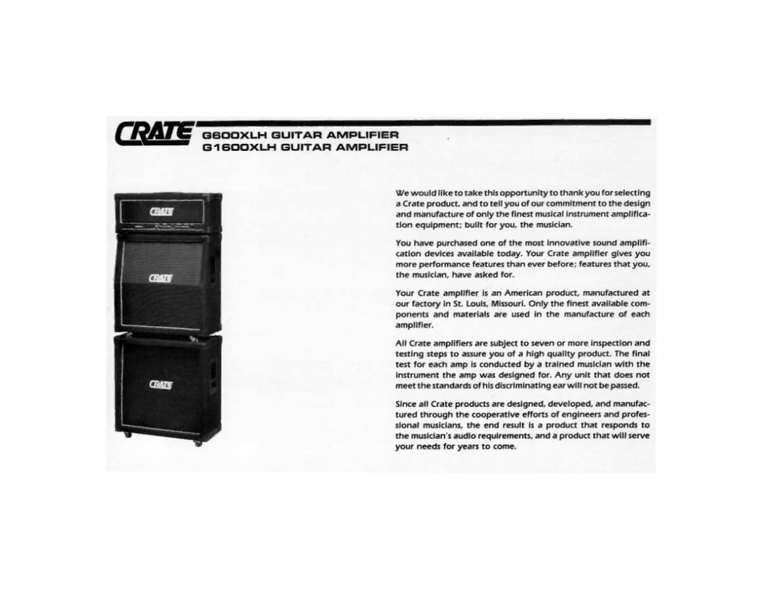 Crate Amplifiers G1600XL, G600XL manual 