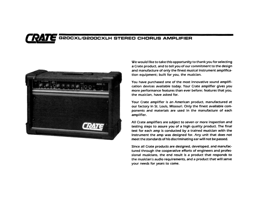 Crate Amplifiers G200CXL, G20CXL manual 