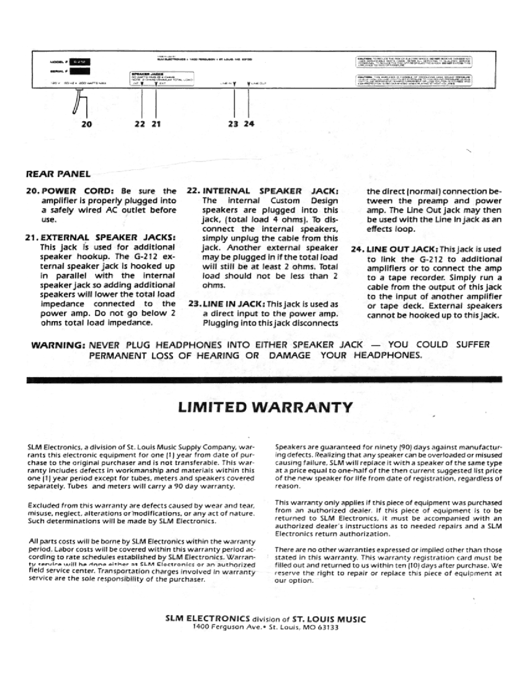 Crate Amplifiers G.212 manual 
